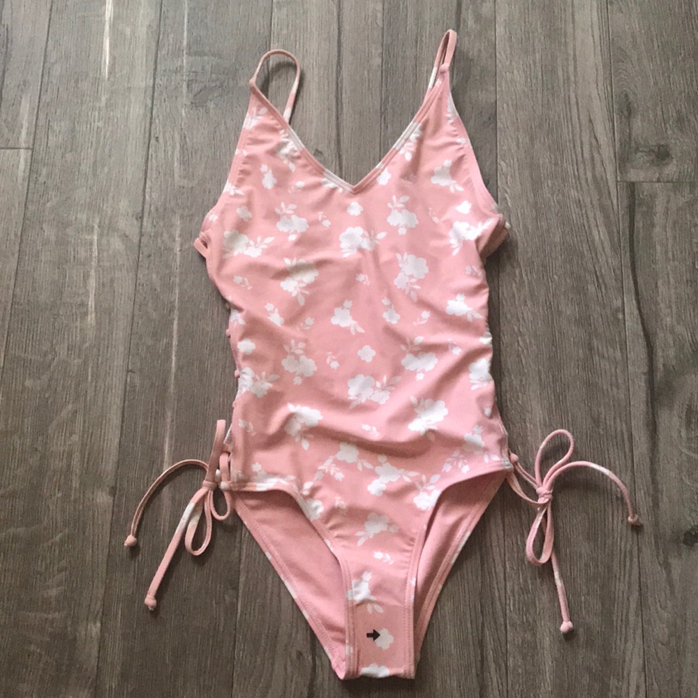 South Beach,pink/white floral swimsuit.size 2
